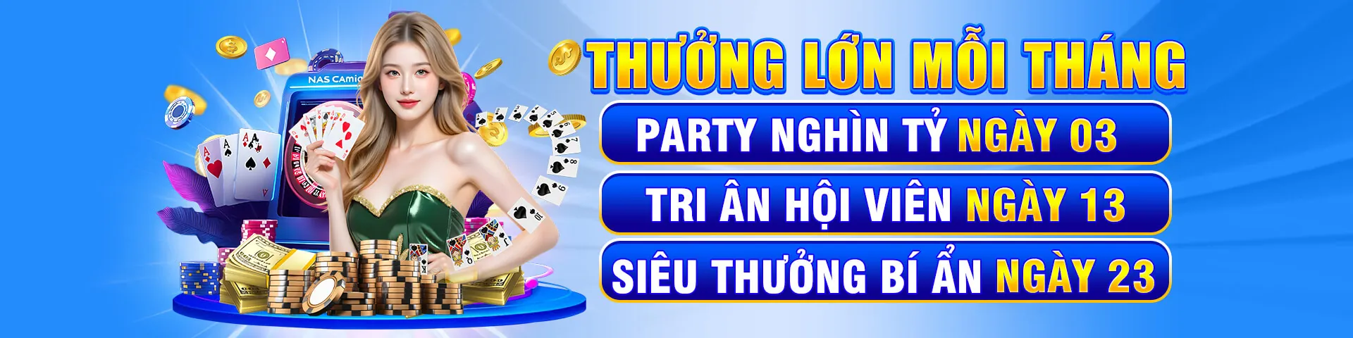 Hình ảnh chính Nổ Hũ với các biểu tượng may mắn và tiền thưởng lớn